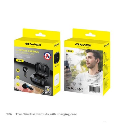 Беспроводные наушники TWS Awei T36 IPX4/BT5.0/45mAh/4ч черные Беспроводные наушники TWS Awei T36 IPX4/BT5.0/45mAh/4ч черные