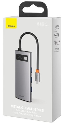 USB-C хаб Baseus Metal Gleam 5в1 3USB/HDMI/USB-C (WKWG020013) серый USB-C хаб Baseus Metal Gleam 5в1 3USB/HDMI/USB-C (WKWG020013) серый