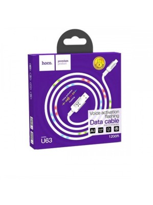 Usb Кабель-зарядка Micro Hoco U63 Spirit 2.4A 1.2м светящийся армированный белый Usb Кабель-зарядка Micro Hoco U63 Spirit 2.4A 1.2м светящийся армированный белый