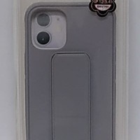 Накладка для i-Phone 12 mini 5.4" кожаная с держателем для руки серая