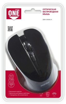 Мышь беспроводная Smartbuy ONE 340AG USB/DPI 800-1200-1600/4 кнопки/1AA черная (SBM-340AG-K) Мышь беспроводная Smartbuy ONE 340AG USB/DPI 800-1200-1600/4 кнопки/1AA черная (SBM-340AG-K)