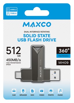 USB3.2/USB-C флеш накопитель Maxco MH09 512GB 450Mb/s черный USB3.2/USB-C флеш накопитель Maxco MH09 512GB 450Mb/s черный