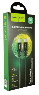Usb Кабель-зарядка Type-C на Type-C Hoco X14 Double 3A 60W 1м в тканевой оплетке черный Usb Кабель-зарядка Type-C на Type-C Hoco X14 Double 3A 60W 1м в тканевой оплетке черный