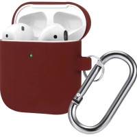 Силиконовый чехол для AirPods с карабином бордовый