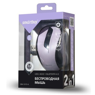 Мышь беспроводная Smartbuy 597D BT4.0/USB/DPI 1000/4 кнопки/1AA (SBM-597D-B) пурпурно-черная Мышь беспроводная Smartbuy 597D BT4.0/USB/DPI 1000/4 кнопки/1AA (SBM-597D-B) пурпурно-черная