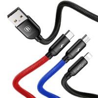 Usb Кабель-зарядка Baseus Rapid 3в1 Micro/Lightning/Type-C 3A 30см (CAMLT-LSYA01) черный