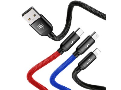 Usb Кабель-зарядка Baseus Rapid 3в1 Micro/Lightning/Type-C 3A 30см (CAMLT-LSYA01) черный Usb Кабель-зарядка Baseus Rapid 3в1 Micro/Lightning/Type-C 3A 30см (CAMLT-LSYA01) черный
