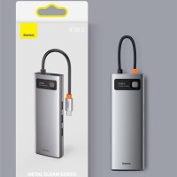 USB-C хаб Baseus Metal Gleam 9в1 3USB/HDMI/USB-C/MicroSD/TF/RJ45/VGA серый - для macbook - для ноутбуков