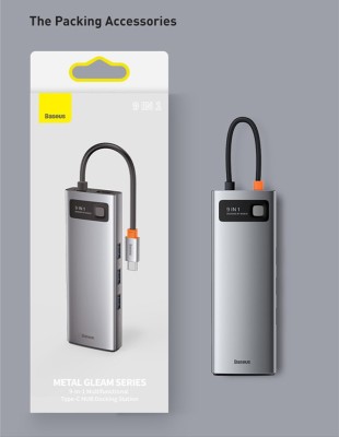 USB-C хаб Baseus Metal Gleam 9в1 3USB/HDMI/USB-C/MicroSD/TF/RJ45/VGA серый - для macbook - для ноутбуков USB-C хаб Baseus Metal Gleam 9в1 3USB/HDMI/USB-C/MicroSD/TF/RJ45/VGA (CAHUB-CU0G) серый