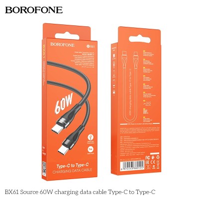 Usb Кабель-зарядка Type-C на Type-C Borofone BX61 60W 1м силиконовый черный Usb Кабель-зарядка Type-C на Type-C Borofone BX61 60W 1м силиконовый черный