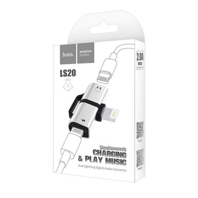 Переходник Hoco LS20 Lightning (папа) на 2 Lightning (мама) аудио/зарядка серебристый Переходник Hoco LS20 Lightning (папа) на 2 Lightning (мама) аудио/зарядка серебристый