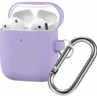 Силиконовый чехол для AirPods с карабином лаванда