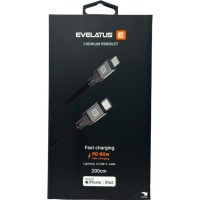 Usb Кабель-зарядка Type-C на Lightning Evelatus 60W 2м в тканевой оплетке черный