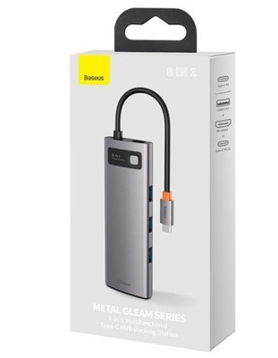 USB-C хаб Baseus Metal Gleam 11в1 3USB/2HDMI/USB-C/MicroSD/TF/RJ45/VGA/AUX (CAHUB-CT0G) серый USB-C хаб Baseus Metal Gleam 11в1 3USB/2HDMI/USB-C/MicroSD/TF/RJ45/VGA/AUX (CAHUB-CT0G) серый