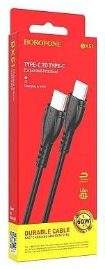 Usb Кабель-зарядка Type-C на Type-C Borofone BX51 Trumph 3A 60W 1м силиконовый черный Usb Кабель-зарядка Type-C на Type-C Borofone BX51 Trumph 3A 60W 1м силиконовый черный