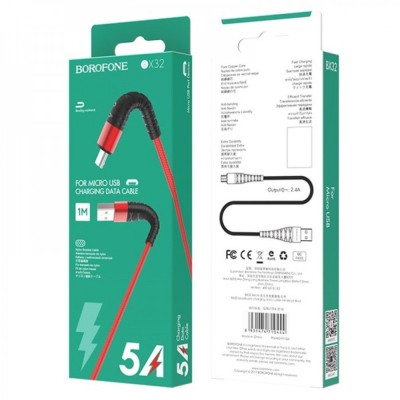 Usb Кабель-зарядка Micro Borofone BX32 Munificent 5A 1м красный Usb Кабель-зарядка Micro Borofone BX32 Munificent 5A 1м красный