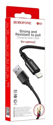 Usb Кабель-зарядка Lightning Borofone BX54 Ultra bright 2.4A 1м в тканевой оплетке черный Usb Кабель-зарядка Lightning Borofone BX54 Ultra bright 2.4A 1м в тканевой оплетке черный