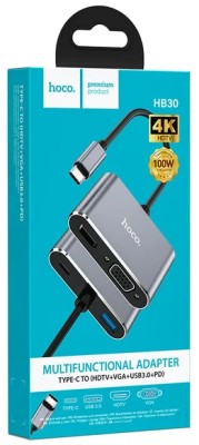Кабель-переходник Hoco HB30 Type-C на HDMI/USB3.0/VGA/USB-C серый Кабель-переходник Hoco HB30 Type-C на HDMI/USB3.0/VGA/USB-C серый
