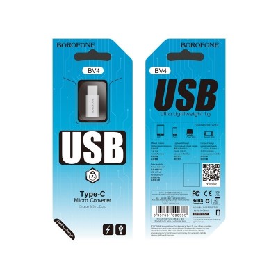 Переходник Borofone BV4 Type-C (папа) на MicroUSB (мама) серебристый Переходник Borofone BV4 Type-C (папа) на MicroUSB (мама) серебристый