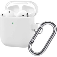 Силиконовый чехол для AirPods с карабином белый