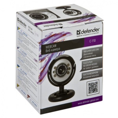 Веб-камера Defender C-110 0.3Мп/640x480/USB/3.5мм/1.4м черная Веб-камера Defender C-110 0.3Мп/640x480/USB/3.5мм/1.4м черная