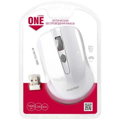 Мышь беспроводная Smartbuy ONE 352AG USB/DPI 800-1200-1600/4 кнопки/2AAA (SBM-352AG-W) белая Мышь беспроводная Smartbuy ONE 352AG USB/DPI 800-1200-1600/4 кнопки/2AAA (SBM-352AG-W) белая