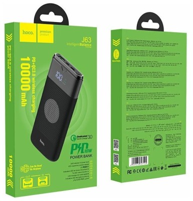 Powerbank с беспроводной зарядкой Hoco J63 10000mAh 1USB/1C/Qi 3A/18W/10W с дисплеем черный Powerbank с беспроводной зарядкой Hoco J63 10000mAh 1USB/1C/Qi 3A/18W/10W с дисплеем черный