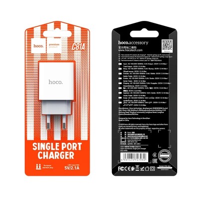 Сетевое зар. устр. Hoco C81A 1USB, 2.1A белое Сетевое зар. устр. Hoco C81A 1USB, 2.1A белое