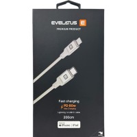 Usb Кабель-зарядка Type-C на Lightning Evelatus 60W 2м в тканевой оплетке белый