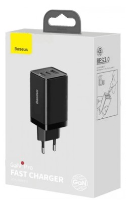 Сетевое зар. устр. Baseus GaN5 Pro Fast Charger 1USB+2C 65W CCGP120201 черное Сетевое зар. устр. Baseus GaN5 Pro Fast Charger 1USB+2C 65W CCGP120201 черное