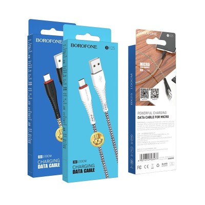 Usb Кабель-зарядка Micro Borofone BX25 Powerful 2.4A 1м серебристо-белый Usb Кабель-зарядка Micro Borofone BX25 Powerful 2.4A 1м серебристо-белый