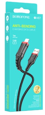 Usb Кабель-зарядка Lightning Borofone BX67 2.4A в тканевой оплётке черный Usb Кабель-зарядка Lightning Borofone BX67 2.4A в тканевой оплётке черный