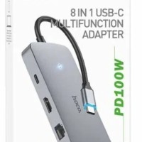 OTG TYPE-C 8в1 Hoco HB32 3USB/HDTV/PD/SD/TF/RJ45 серое