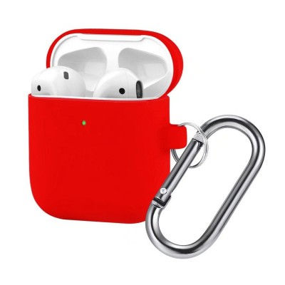 Силиконовый чехол для AirPods с карабином красный Силиконовый чехол для AirPods с карабином красный