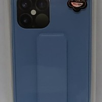 Накладка для i-Phone 12 Pro Max 6.7" кожаная с держателем для руки голубая