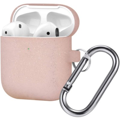 Силиконовый чехол для AirPods с карабином матовое золото с блёстками Силиконовый чехол для AirPods с карабином матовое золото с блёстками