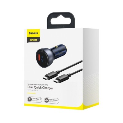 Автомобильное заряд. устр. Baseus 1USB/1C 65W с каб. Type-C (TZCCKX-0G) темно-серое Автомобильное заряд. устр. Baseus 1USB/1C 65W с каб. Type-C (TZCCKX-0G) темно-серое