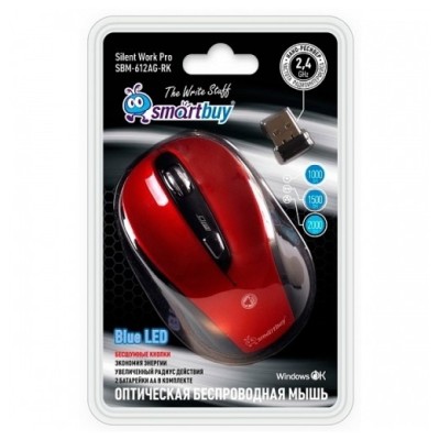 Мышь беспроводная беззвучная Smartbuy 612AG, LED Blue (SBM-612AG-RK)/40 красная Мышь беспроводная беззвучная Smartbuy 612AG, LED Blue (SBM-612AG-RK)/40 красная