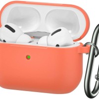 Силиконовый чехол для AirPods Pro c карабином персиковый