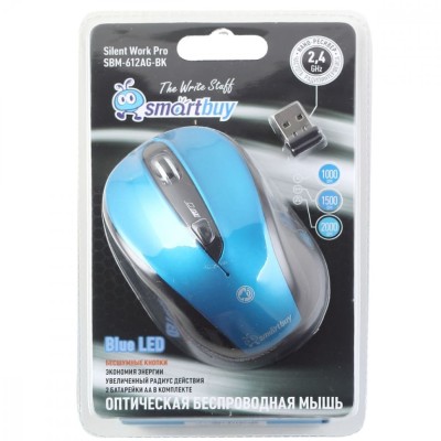 Мышь беспроводная беззвучная Smartbuy 612AG синяя, LED Blue (SBM-612AG-BK)/40/ Мышь беспроводная беззвучная Smartbuy 612AG синяя, LED Blue (SBM-612AG-BK)/40/