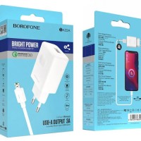 Сетевое зар. устр. Borofone BA32A 1USB с шнуром Micro 3A белое