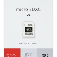 micro SDXC карта памяти Smartbuy 512GB Class10 PRO U3 R/W:90/70 MB/s (с адаптером SD)