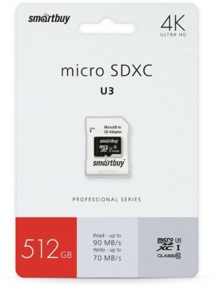 micro SDXC карта памяти Smartbuy 512GB Class10 PRO U3 R/W:90/70 MB/s (с адаптером SD) micro SDXC карта памяти Smartbuy 512GB Class10 PRO U3 R/W:90/70 MB/s (с адаптером SD)