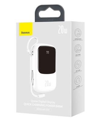 Powerbank Baseus Qpow 20000mAh 1USB/USB-C 20W с проводом Lightning (PPQD-H02) белый Powerbank Baseus Qpow 20000mAh 1USB/USB-C 20W с проводом Lightning (PPQD-H02) белый
