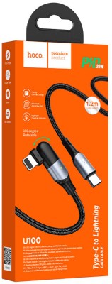 Usb Кабель-зарядка Type-C на Lightning Hoco U100 Orbit 5A 100W 1.5м угловой черный Usb Кабель-зарядка Type-C на Lightning Hoco U100 Orbit 5A 100W 1.5м угловой черный