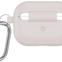 Силиконовый чехол для AirPods Pro c карабином бежевый
