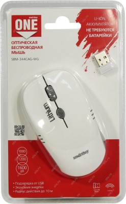 Мышь беспроводная с зарядкой от USB Smartbuy ONE 344CAG (SBM-344CAG-WG)/40  бело-серая Мышь беспроводная с зарядкой от USB Smartbuy ONE 344CAG (SBM-344CAG-WG)/40  бело-серая