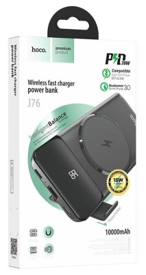 Powerbank с беспроводной зарядкой Hoco J76 10000mAh 1USB/1C/Qi 22.5W/20W/15W с дисплеем черный Powerbank с беспроводной зарядкой Hoco J76 10000mAh 1USB/1C/Qi 22.5W/20W/15W с дисплеем черный