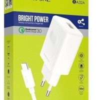 Сетевое зар. устр. Borofone BA32A с шнуром Type-C 1USB 3A белое