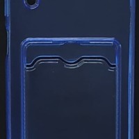 Чехол-накладка силикон с карманом под карту Samsung Galaxy A12 прозрачная синяя